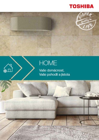Katalog Toshiba HOME pro domácí klimatizace s ukázkou nástěnné jednotky v obývacím pokoji Katalog Toshiba HOME pro domácí klimatizace s ukázkou nástěnné jednotky v obývacím pokoji